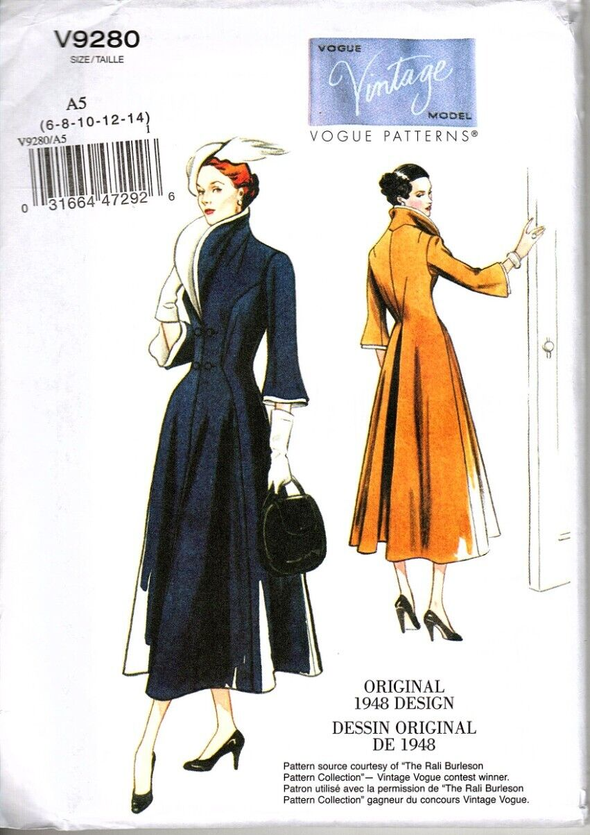 Vogue V9280 Misses 6 to 14 Circa 1948 Collar Dress UNCUT Sewing Pattern - £18.49 GBP