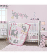 3-Piece Crib Bedding Set Elephant Eloise Pink Gray White Animals Girls N... - £54.92 GBP