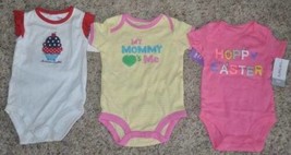 Girls Bodysuits Carters 3 Pc Pink Easter Yellow Moms Day White 4th July-3 months - £10.35 GBP