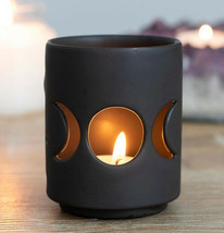 Pack Of 2 Wicca Triple Moon Goddess Black Ceramic Candle Essential Oil Warmers - £16.53 GBP