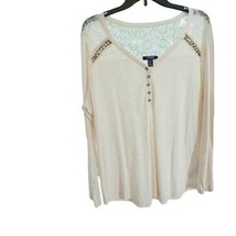 Chaps Shirt Womens 1X Pullover Lace Shoulders Ivory Long Sleeves Top Blo... - $26.00