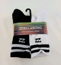 BILLABONG Half Cushion Crews Black White Crew Socks 10-13 Men's 8 Pack New - $25.99