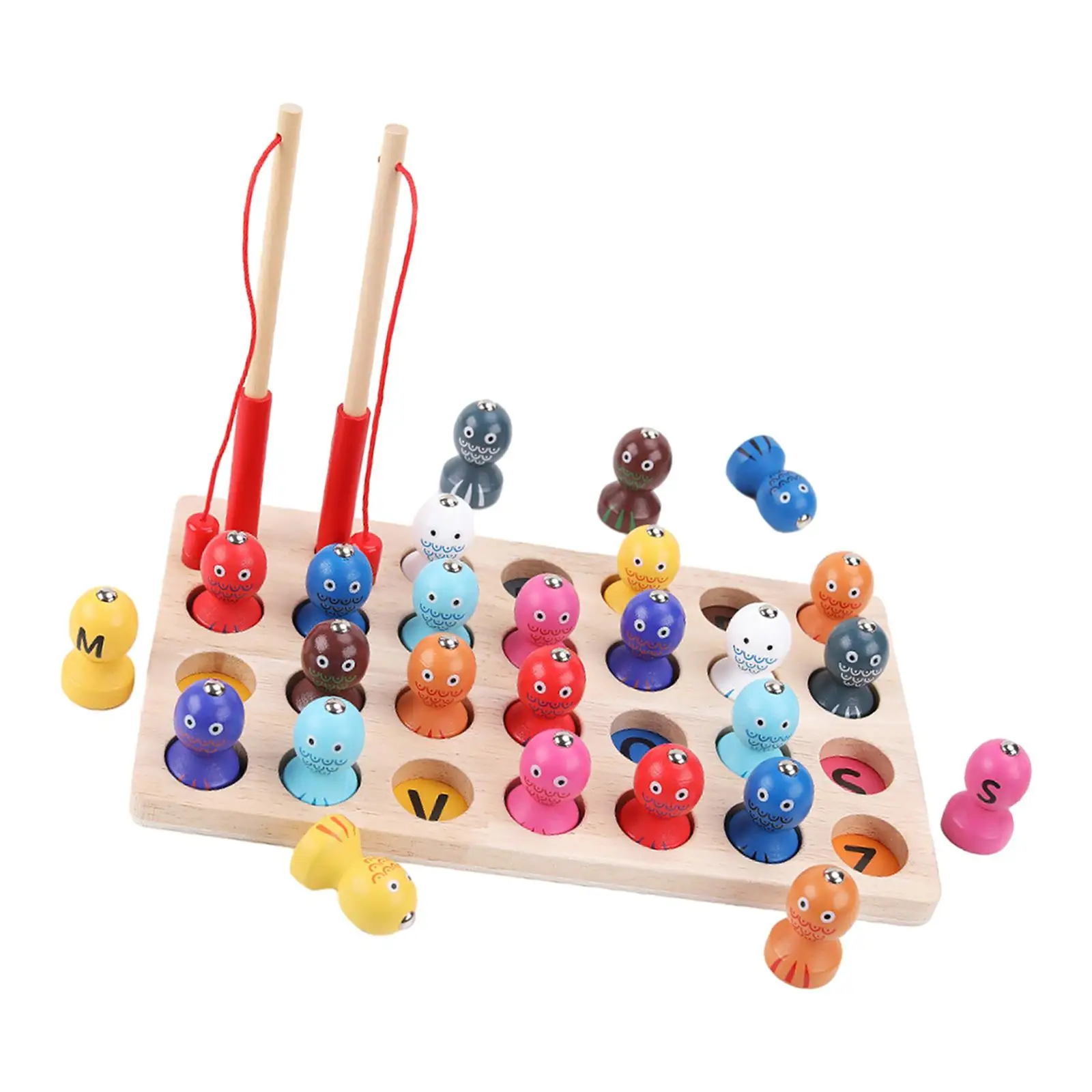 Ame preschool activity letters cognition 26 magnetic fishes with 2 poles wooden toy for thumb200