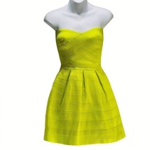 RIVER ISLAND Dress Size US 2 Women&#39;s Strapless Pleated Zip Chartreuse - $35.99