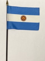 New Argentina Mini Desk Flag - Black Wood Stick Gold Top 4” X 6” - £3.99 GBP