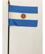 New Argentina Mini Desk Flag - Black Wood Stick Gold Top 4” X 6” - £3.93 GBP