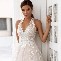 Beautiful Dress Beach Sleeveless Wedding Dresses Bohemian Lace Halter Appliques  - £278.27 GBP