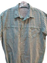 Izod Saltwater Performance Green Orange Plaid short sleeve button shirt ... - £15.06 GBP