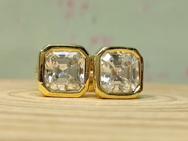 4Ct Asscher Cut Lab Created Diamond Stud Earring Bezel  14K Yellow Gold Plated - $127.39