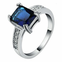 925 Silber Zertifiziert 7 Karat Blauer Saphir Oktagon Form Statement Unisex Ring - £43.33 GBP