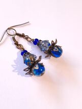 Victorian filigree bronze Earrings blue flower Boho Earrings Bohemian ea... - $47.88 CAD
