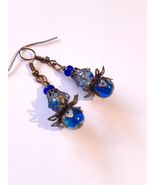 Victorian filigree bronze Earrings blue flower Boho Earrings Bohemian ea... - $34.00
