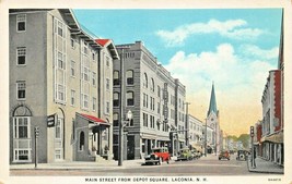 Laconia Nh~Main Street From Depot SQUARE-STOREFRONTS-SIGNS~1920s Postcard - £7.89 GBP