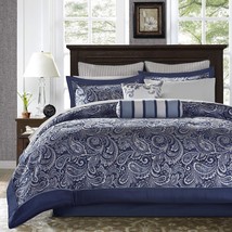 The Madison Park Aubrey Cozy Comforter Set, Faux Silk Jacquard, Navy 12 Pc.. - £117.44 GBP