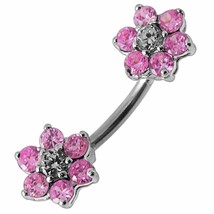 14K White Gold Plated 1.50Ct Round Simulated Sapphire Flower Belly Button Ring - £79.11 GBP