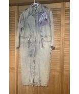 Vintage 80s Belma Womens Acid Washed Button Front Long Denim Trench Coat M - $789.03 MXN