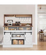 47&quot; Farmhouse Coffee Bar Cabinet Furniture Buffet Goblet Cup Holder Powe... - $3,645.11 MXN