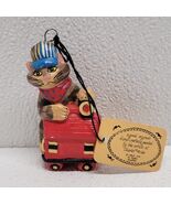 Vintage 1978 Charlee McGee Art Christmas Ornament Cat With Train - Origi... - $27.74 CAD