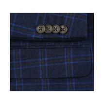Men's Soft Wool Cashmere Sport Coat English Plaid Window Pane 556-11 Navy Renoir image 4