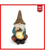 Charming Solar-Powered Gnome Statue for Garden - 10.5H x 7W, -Round Decor - $50.48