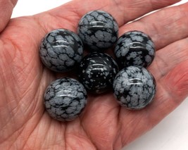 Group of 6 Shooter Size Snowflake Obsidian Stone Marbles. - £7.98 GBP