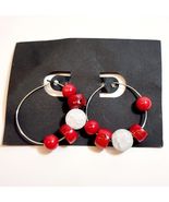 Vintage Red White Loop Earrings Costume Handmade Beaded B66 Maine - $365.45 MXN