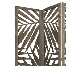 HomeRoots 376794 3 Panel Grey Room Divider with Tropical leaf - $447.57