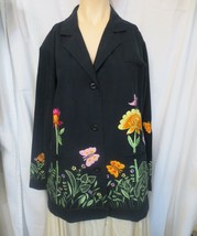 QUACKER FACTORY Jacket Blazer Black Embroidery Butterflies Floral Lined ... - £27.97 GBP