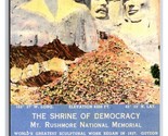Mount Rushmore Shrine Di Democracy Black Hills SD Unp Lino Cartolina Y11 - $3.03