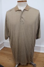 Bobby Chan XL Gold Brown Check Silk Cotton Golf Polo Shirt - £16.90 GBP