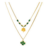 Green Lucky Clover Necklace Set Stainless Steel - $48.55 CAD