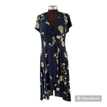 Free People Dress Size M Navy Blue Lost In You Hi Low Button Front Flora... - £27.55 GBP
