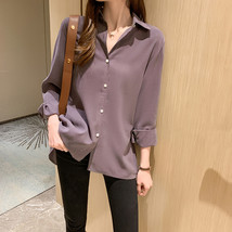 Korean 2021 Autumn Long Sleeve Button Shirt Elegant Solid Wild Tops Lapel Loose  - £151.84 GBP