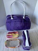 NEW Large Travel Overnight Carry On Bag Purple With Toiletry Kit &amp; Makeu... - $23.02