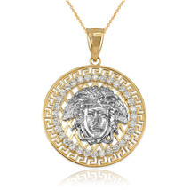 Two-Tone Yellow Gold Medusa CZ Medallion Pendant Necklace - $479.99+