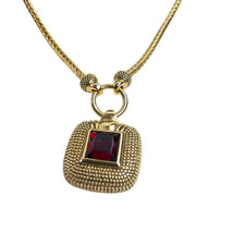 Charter Club Gold tone metal Red Rhinestone Necklace &amp; Pierced Earring Set - $11.99