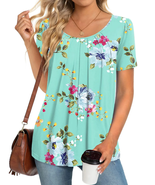 Dressy Blouses for Women Pleated Short Sleeve Tunic Tops Casual Floral S... - €31,89 EUR
