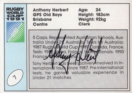 Anthony Herbert Australia Hand Signed Rugby 1991 World Cup Card Photo - £10.37 GBP