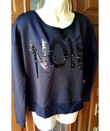 $54 ROCK &amp; REPUBLIC NOIR France BLACKTIE CROPPED SEQUIN SWEATSHIRT FORES... - £17.28 GBP