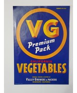 Valley Growers &amp; Packers California Vegetables Label - £7.78 GBP