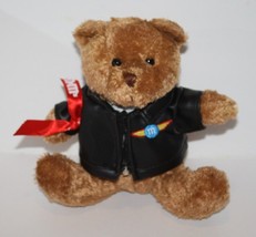 M&amp;M Teddy Bear 7&quot; Sit Plush Faux Leather Jacket Galerie Stuffed Animal Soft Toy - $9.75