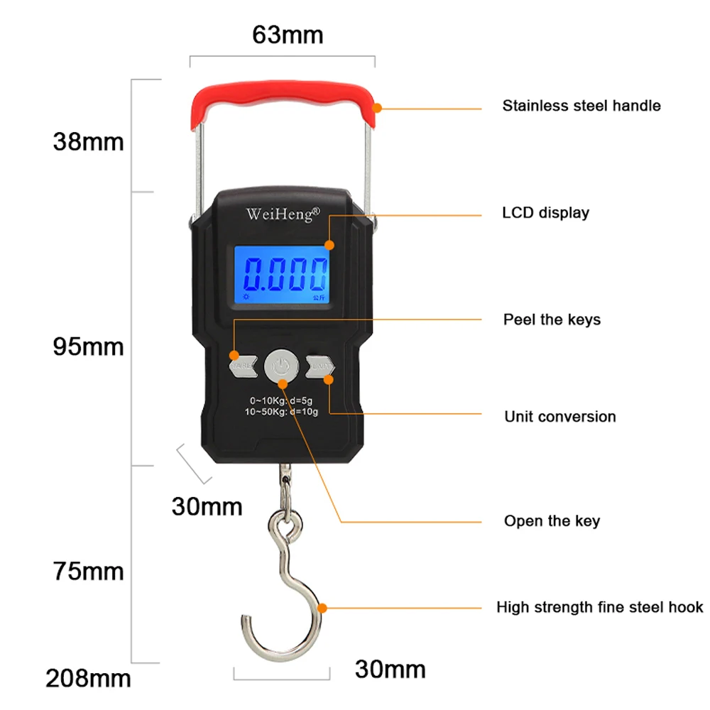 50Kg/55KG 5g/10g LCD Digital Display Mini Electronic Weighing Scale Hanging Hook - £220.19 GBP