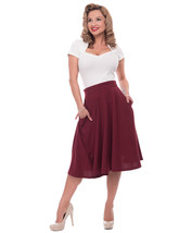 Burgundy Retro High Waist Full Flare Skirt with Pockets Size 1X W 36 - H... - £27.11 GBP