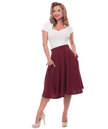 Burgundy Retro High Waist Full Flare Skirt with Pockets Size 1X W 36 - H... - £21.74 GBP