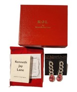Kenneth Jay Lane KJL Clear Pink Crystal Link Tear Drop Pierced Earrings ... - £78.84 GBP