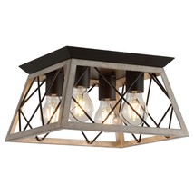 Farmhouse Ceiling Light Oak Semi Flush Mount Vintage 4-Light Square Rustic Islan - £74.72 GBP