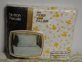 JC Penney Sheet NOS Fitted FULL SIZE Vintage No-Iron Percale YELLOW  Roses - £46.08 GBP