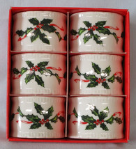 Lefton 03051 Bough&#39;s of Holly Napkin Rings, Set of 6 - £14.62 GBP