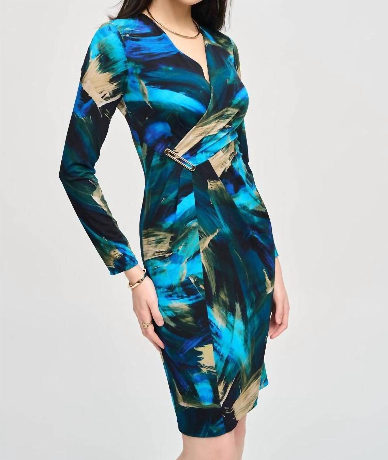 Joseph Ribkoff Abstract Print Wrap Dress Black Multi - $95.00