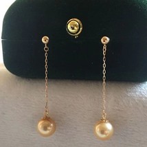 18ct Solid Gold Sprayed Akoya Pearl Chain Stud Earrings, 18K, long, drop, dangle - £144.91 GBP